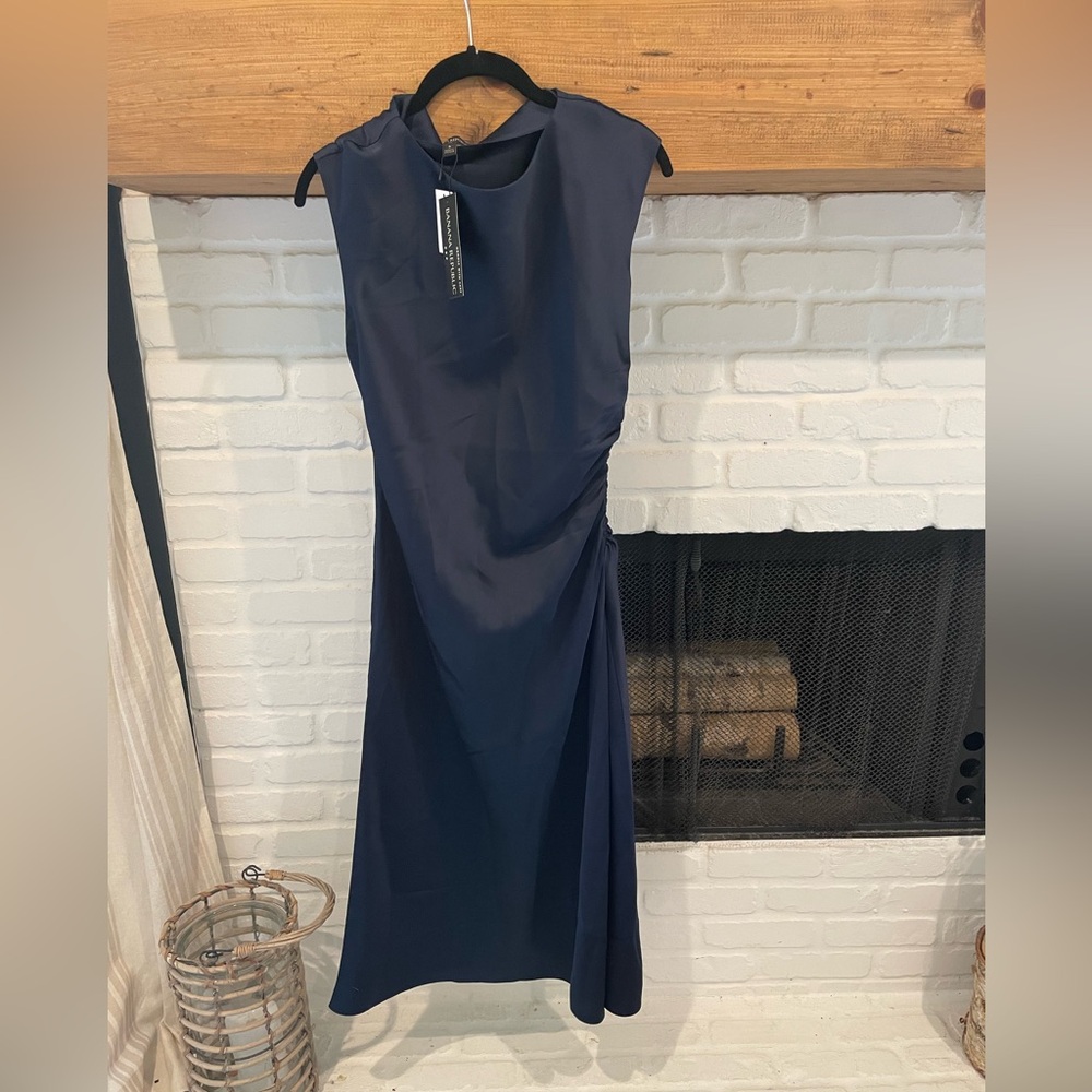 Banana Republic navy satin midi dress